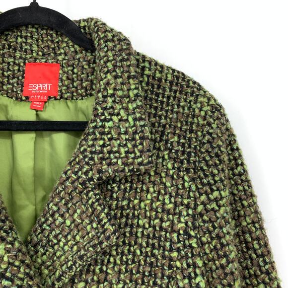 Vintage Esprit Double Breasted Wool Peacoat Womens Size Large Green Black Marled - Picture 3 of 6